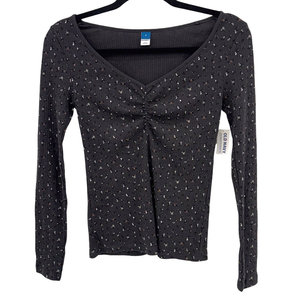 NWT Dainty Ditsy Floral Cinched Long Sleeved V-Neck Top - Coquette Sm Old Navy